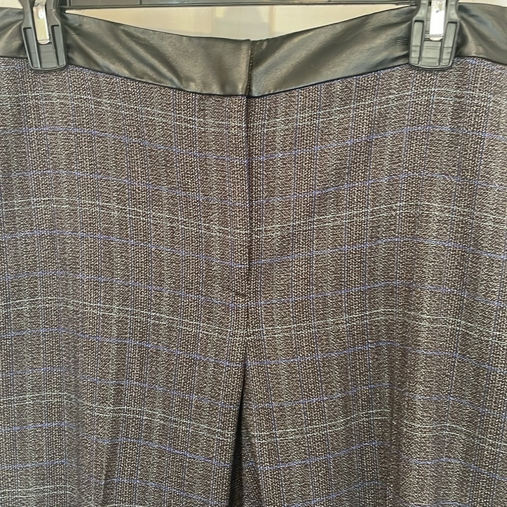 Dana Buchman slacks black & dark gray W/ blue. Faux leather waist band size 14